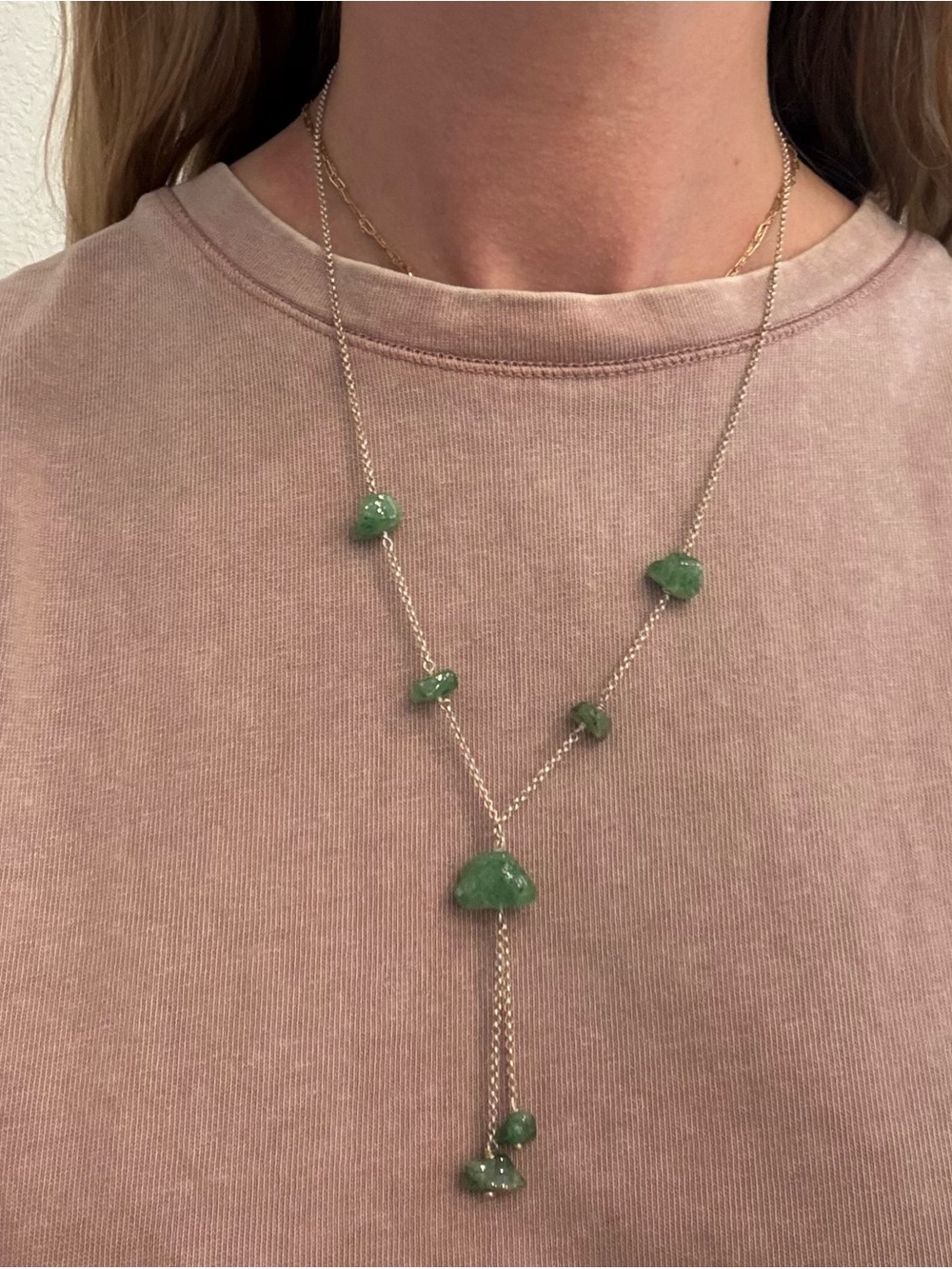 Calypso Jade Stone Y-Necklace on Silver Chain